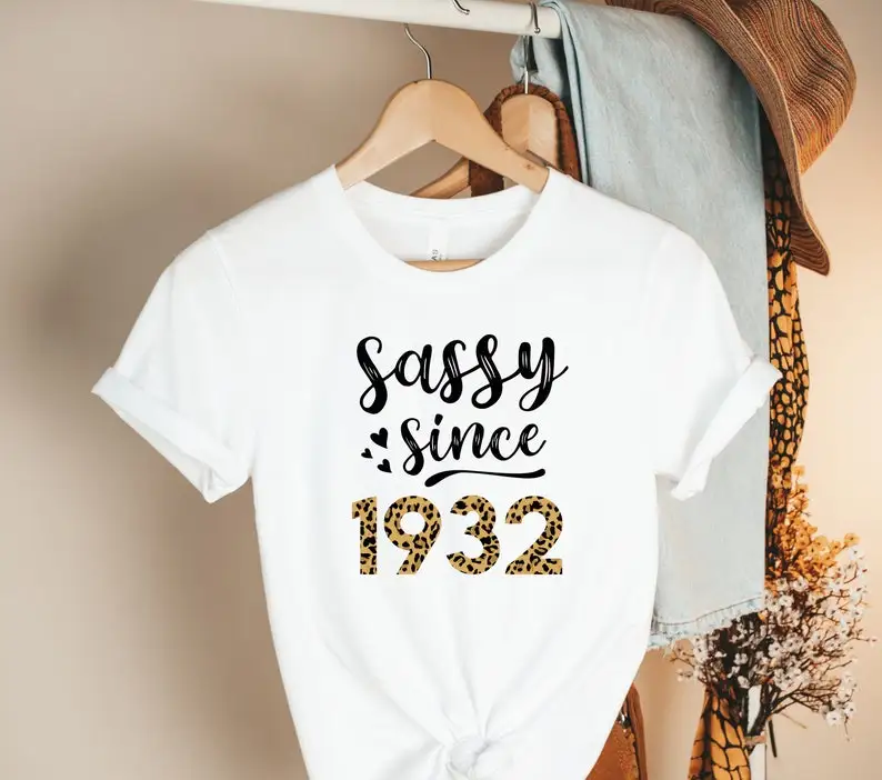 Sassy Since 1932 Tshirt  90th Birthday Shirt  Leopard birthday shirt  Long  graphic tee  y2k aesthetic tops kawaii clothes goth