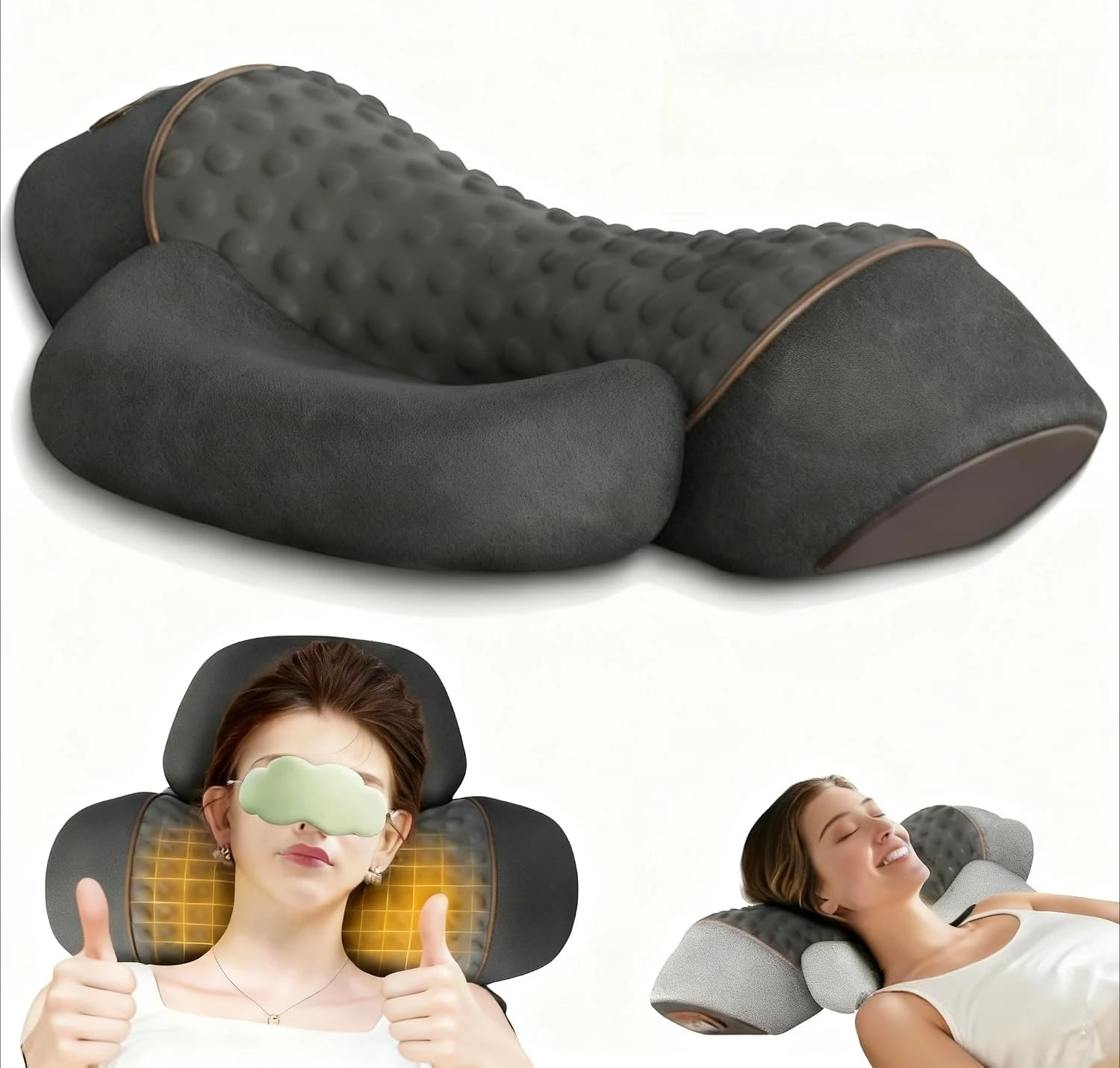 3-in-1 Neck massager3-in-1 Neck Massager with Heat and Vibration, Black Memory Foam Cervical Pillow