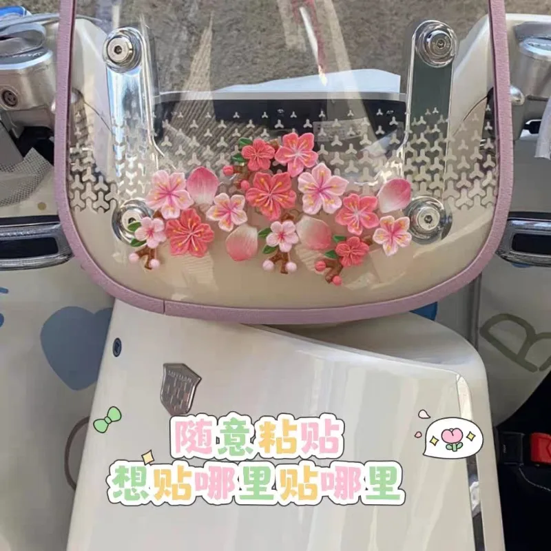 3D Peach Blossom Car Sticker, Electric Car Decoration, Cherry Blossom Tricycle Flower Petal Sticker At The Rear of The Car