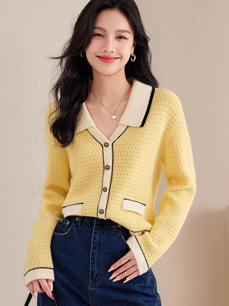 Korean Fashion Knitted Cardigan Women 2024 New Solid Color Lapel Sweater Casual Versatile Chic Long Sleeve Tops