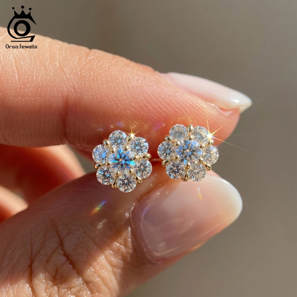 ORSA JEWELS Trendy 925 Sterling Silver Full Moissanite Stud Earrings Bridal Diamond Earring Fine Jewelry GRA Certified SMOE27