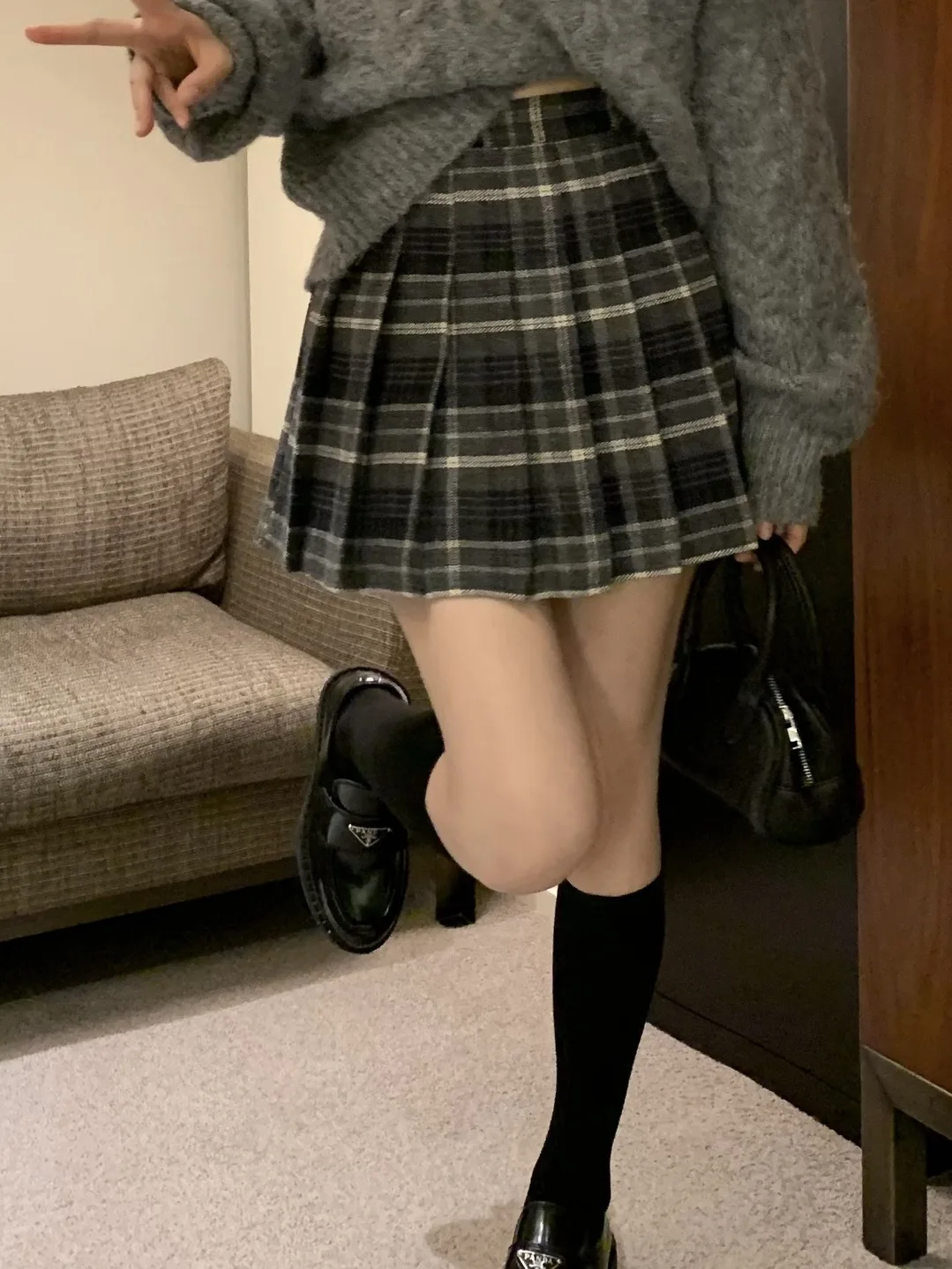 High Waist Plaid  Skirt Women's Autumn Winter Checkered Half-length Skirts Commuter Style A-Line Short Skirts
