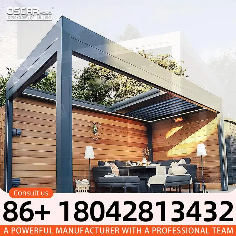 6x4 Aluminium Manual Pergola with Remote Control and Sliding Glass Doors Custom Sun Shade for Bioclimatic Gardens pergola