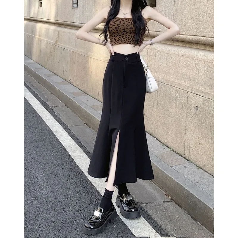 スリットフィッシュテール2025新作レディース秋冬Aラインミディ丈ハイウエストバッグヒップスカートロングスカート