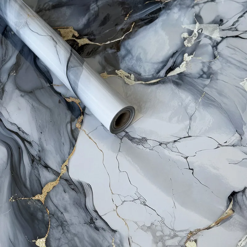 Blue Gold Marble Peel and Stick Wallpaper Waterproof Removable Self Adhesive for Furniture Renovation Home Decor