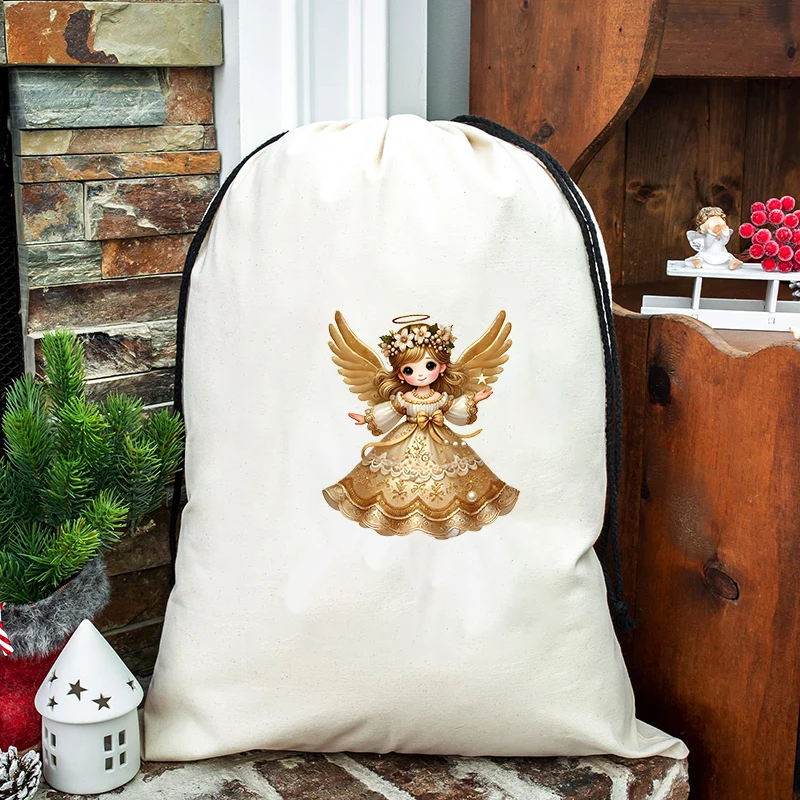 15cm golden Christmas angel girl hot transfer sticker for clothes, printed with vinyl heat washable T-shirt decal