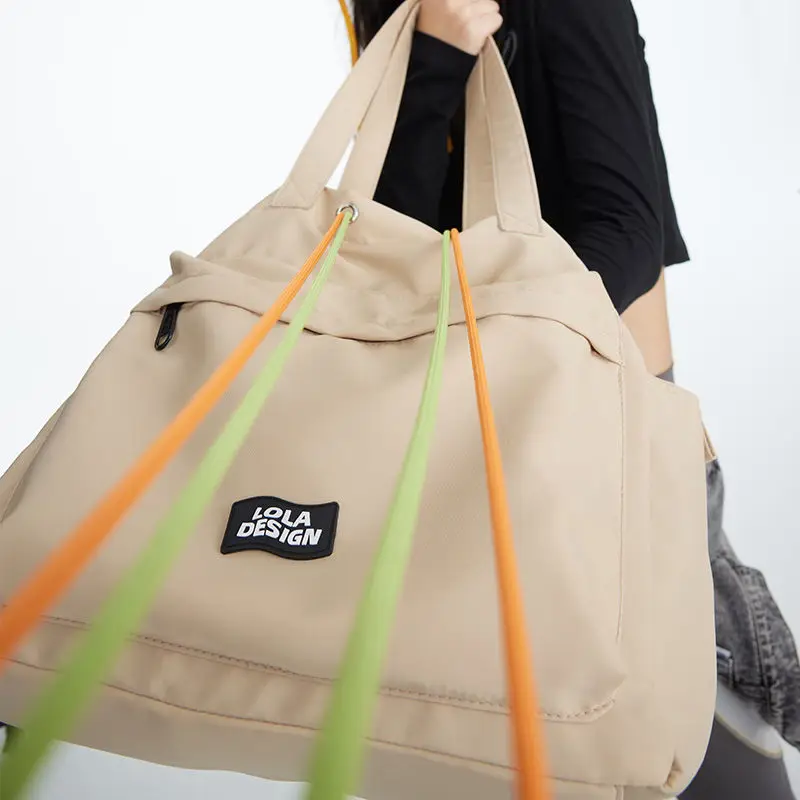 Canvas Drawstring Large Capacity Tote Bag Commuting Class Student Shoulder Bag Simple Fashion Casual Shopper Handbag For Women