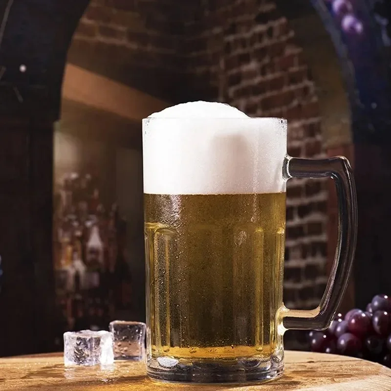 

Heavy Beer Mugs, Large Beer Glasses with Handle, Glass Steins, Classic Beer Mug Glasses Set for Home Party Bar Karaoke