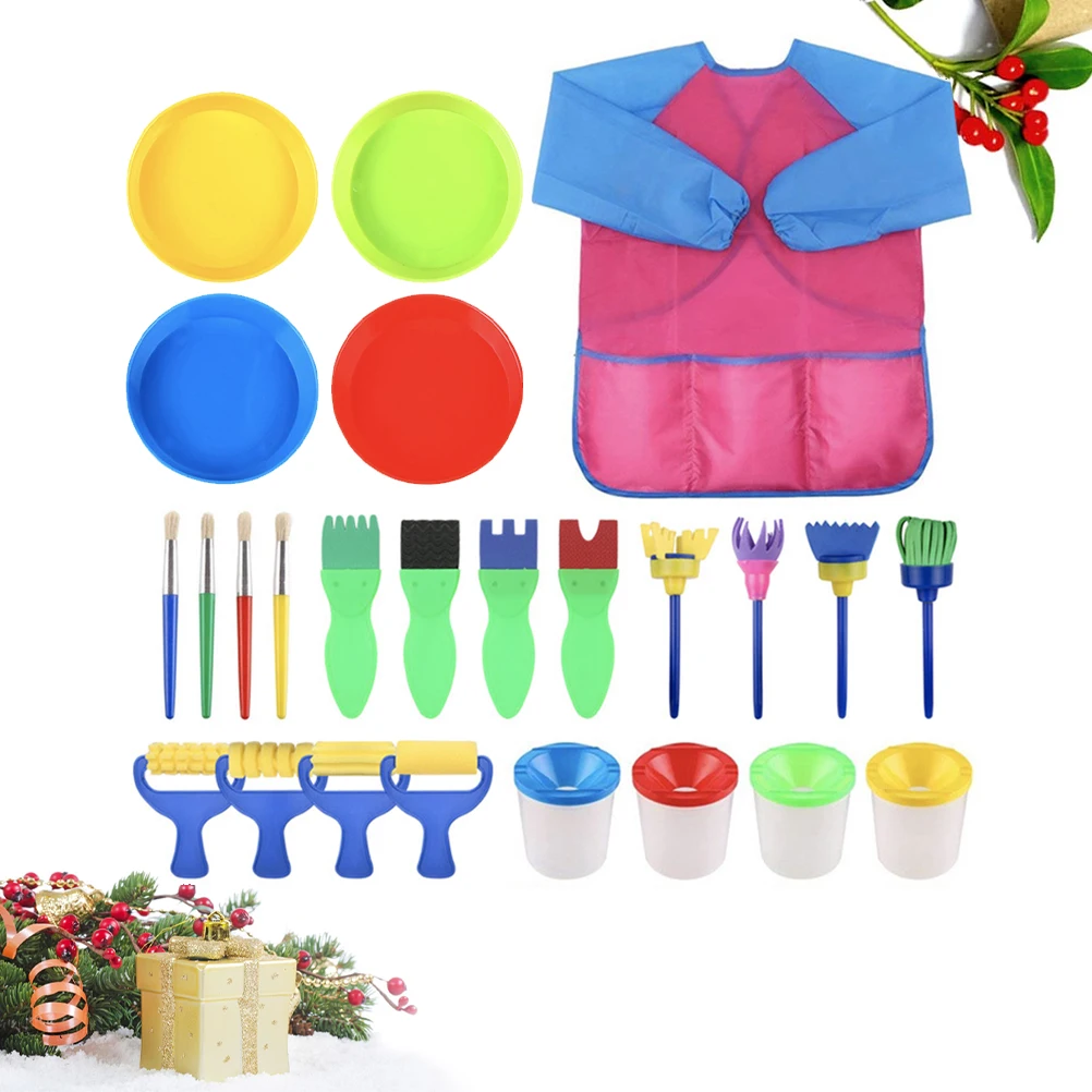 1 ensemble de bricolage Art éponge peinte et tablier ensemble coloré bébé début éducatif Graffiti dessin sceau Art fournitures avec plaque pour Kin