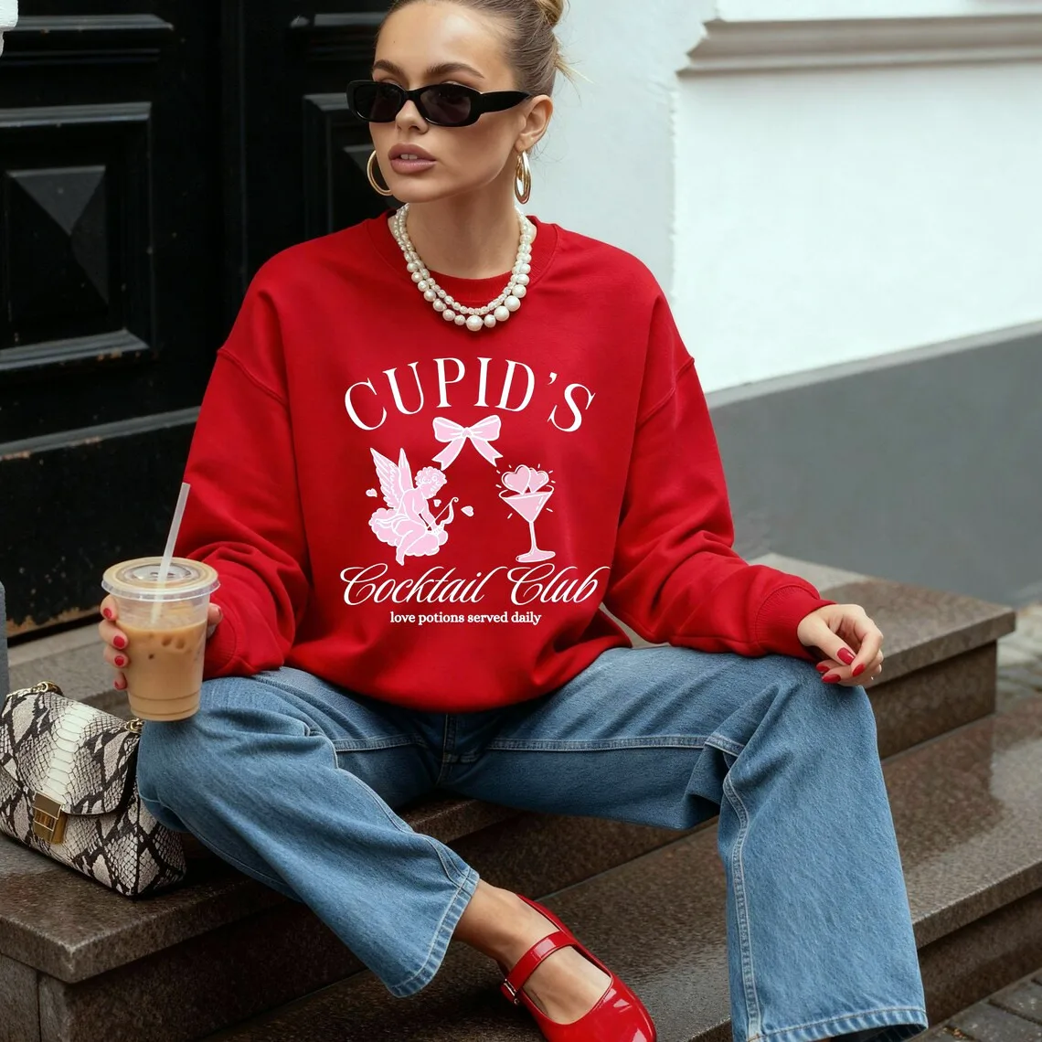 

Женские толстовки с принтом Cupid's Cocktail Club, весенние теплые флисовые пуловеры в винтажном стиле, свободные джемперы с круглым вырезом