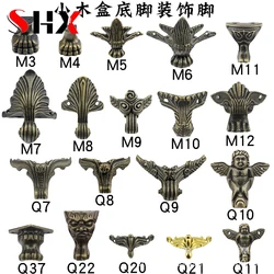 4pcs Antique Foot Brass Jewelry Bracket Cabinet Protector For Furniture Hardware Wood Box Decorative Feet Leg Corner Hardware