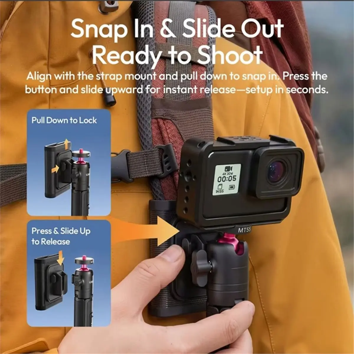 MT55 SnapGo Mini Selfie Stick Tripod 4 Pro Modes Strap Selfie Stick Tripod for Camera Outdoor Vlog