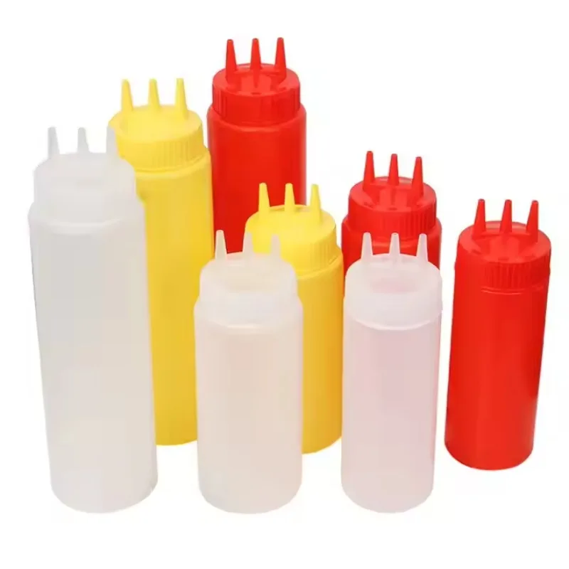 360/450/650/800ML 3 Hole Squeeze Bottle Plastic Vinegar Squeeze Condiment Dispenser Sauces Container Tomato Sauce Mustard Bottle
