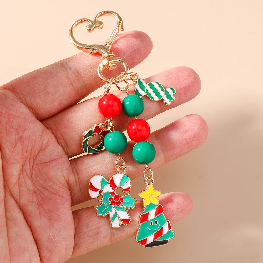 Aihua Niedlicher Y2K Weihnachts-Schlüsselanhänger mit Perlen, Weihnachtsbaum, Schneemann und Weihnachtsmann für Damen und Herren, Neujahrs-Schmuckgeschenke – Detail 2