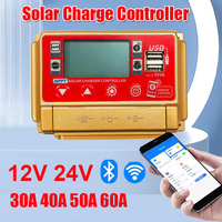 12/24V MPPT Solar Charge Controller Wifi Bluetooth Solar Panel Battery Smart Regulator High Definition LCD Digital 30A 50A 60A