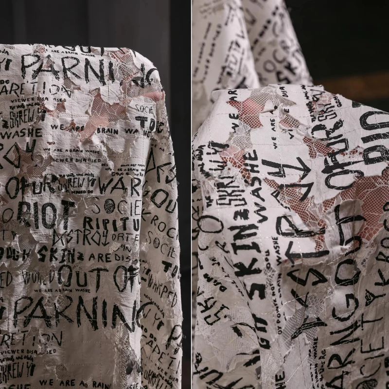 

Graffiti Letters Ragged Texture Lace Fabric Recycled Paper-like Sheer Hollow-Out Gauze DIY Clothing Designer High Quality Sewing