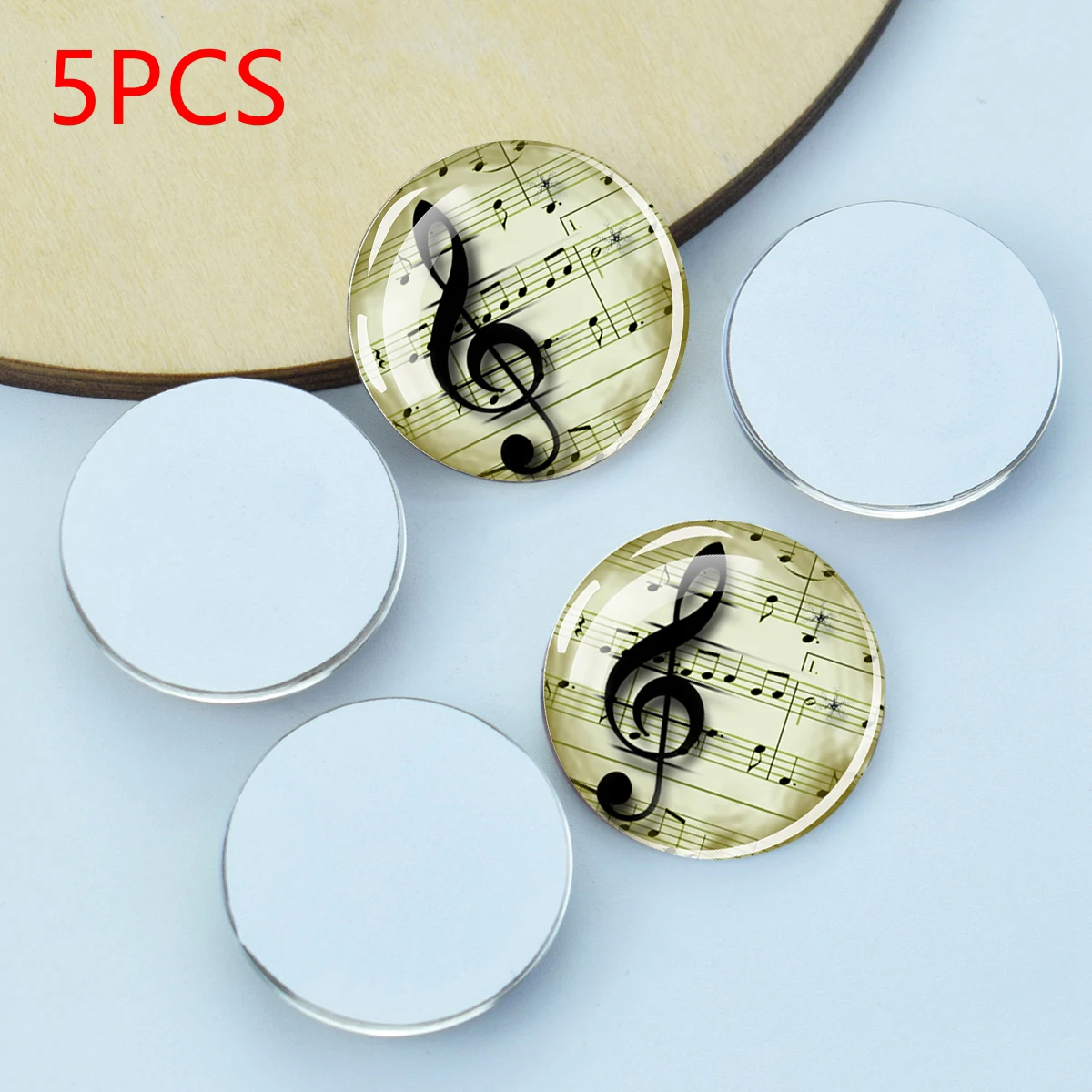 5pcs/lot Musical Note Pattern Round Glass Cabochon 25MM DIY Pendant Jewelry Making Crafts Supplies