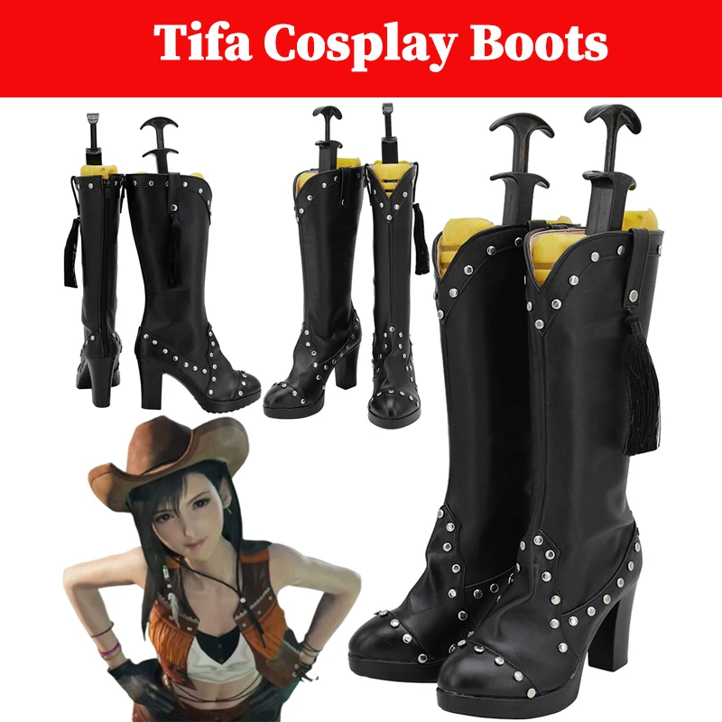 

Cowboy Tifa Lockhart Boots Game Final Cosplay Fantasy VII Role Play Shoes Boots Costume Accessories Female Women Footwear Props