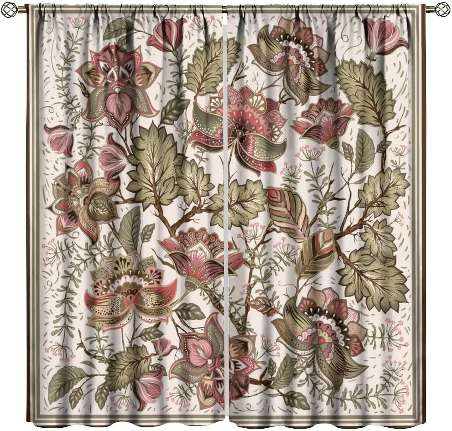 Elegant Botanical Floral Curtains Pair 2pcs Vintage Cottagecore Window Curtains for Living Room Bedroom Home Decor