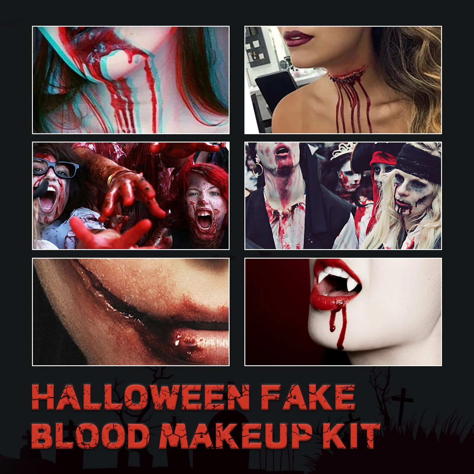 Halloween-Kunstblut-Make-up-Set, realistisch, sicher, abwaschbar, Bühnenblutflüssigkeit für Kostümpartys, gruselige Effekte, Cosplay, Gesichts- und Körperkunst – Detail 2