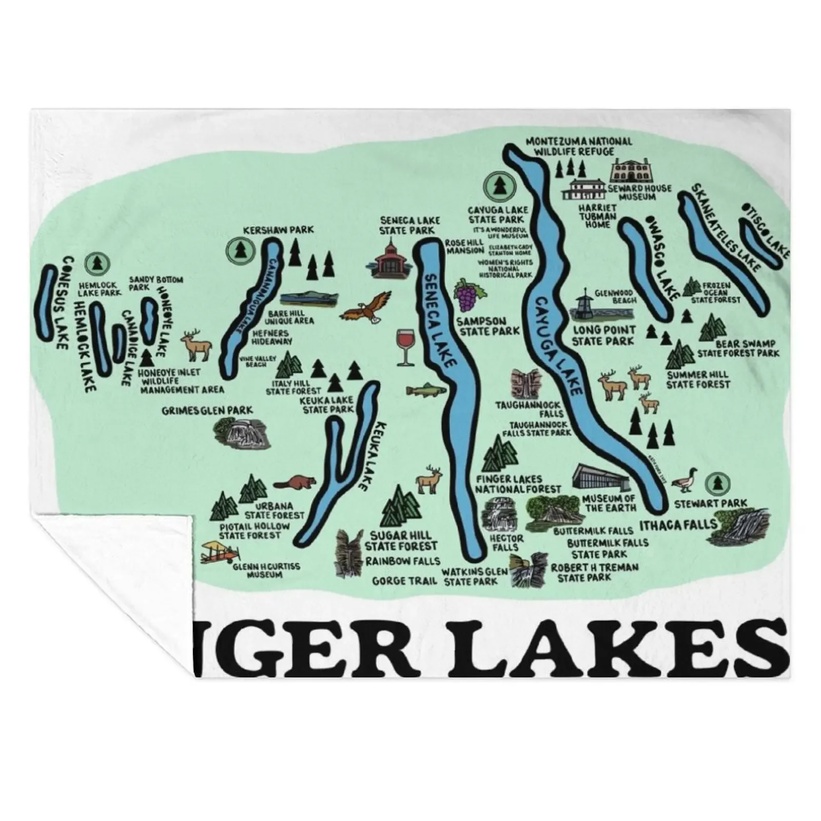 

Finger Lakes Map Throw Blanket Thermal Decorative Sofa Quilt for babies Blankets