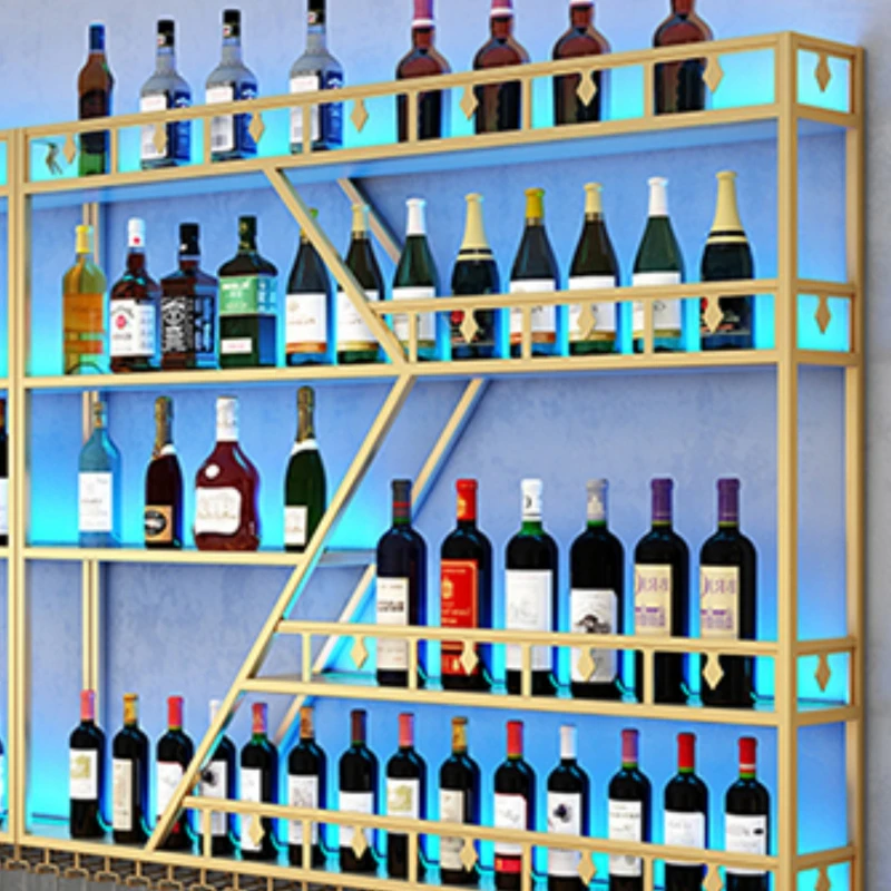 Unique Furniture Whiskey Home Liquor Living Room Bar Cabinet Display Wine Cellar Iron Mini Botellero Vino Industrial Shelves