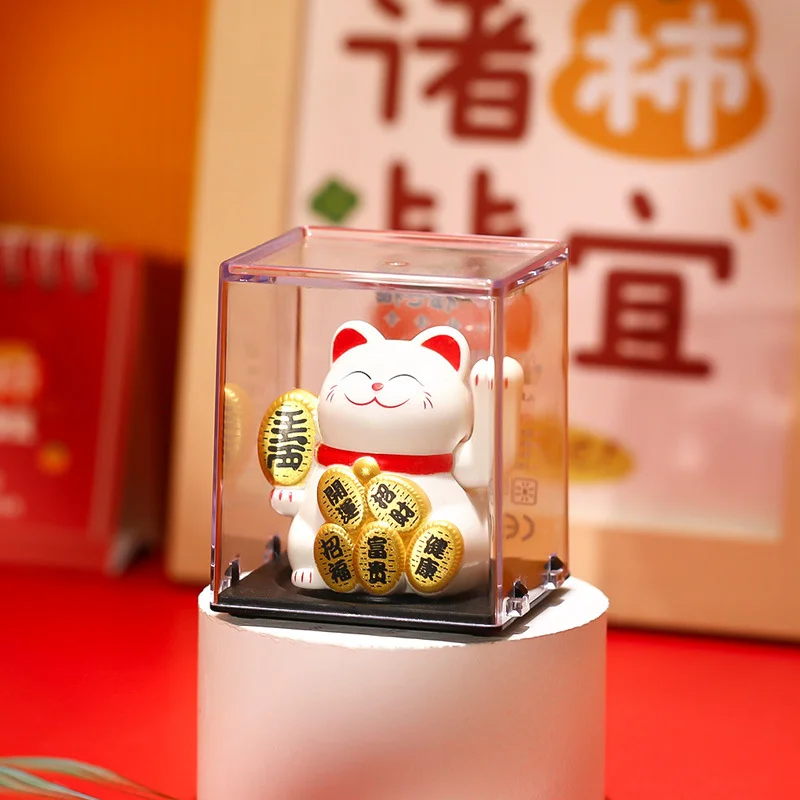 Solar Powered Lucky Cat 2 Inch Mini Cute Solar Waving Cat Lucky Wealth Welcoming Cat for Home Car Decoration Solar Waving Cat