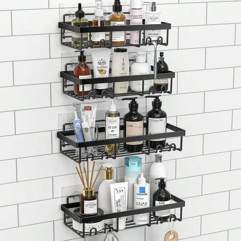 

Stainless Steel Shower Shelves, Self Adhesive Wall Hanging Shower Caddy, Punch-Free Bathroom Storage Organizer