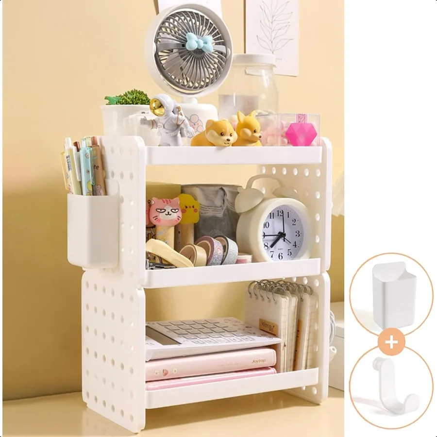 

Desktop Organizer Shelf Stationery Organizer with Pen Holder Office Desk Pegboard Shelf Plastic Combinable Organization and Sto