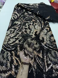 African Nigerian Sequins Embroidery Tulle Lace Fabric, Sewing , Beads Stone Prom Dresses, High Quality, 5Yards, 2025 jy452