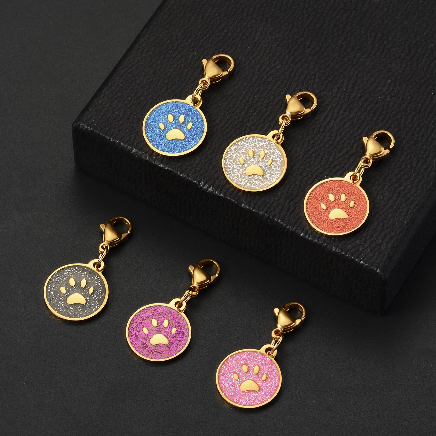 3Pcs Dog Cat Enamel Footprint  Stainless Steel Tags Puppy Pet Blank ID Name Collar Tag Paw Glitter Pendant Pets Dogs Accessories