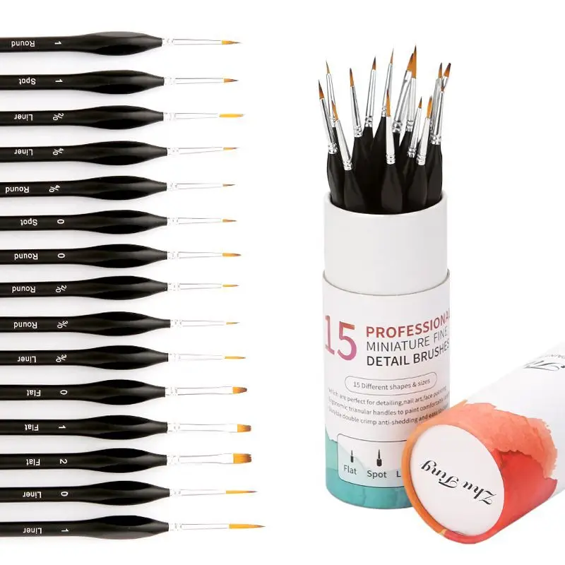 

15pcs Fine Miniature Detail Paint Brushes Set with Ergonomic Triangular Handle Travel Bag for Acrylic Oil Watercolor Model Face