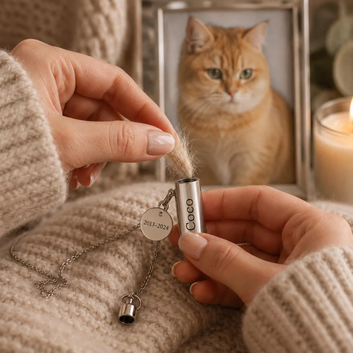 Personalized Pet Memorial Necklace Custom Photo Ashes Urn Jewelry Engraved Portrait Keepsake Pet Cat Dog Charm
