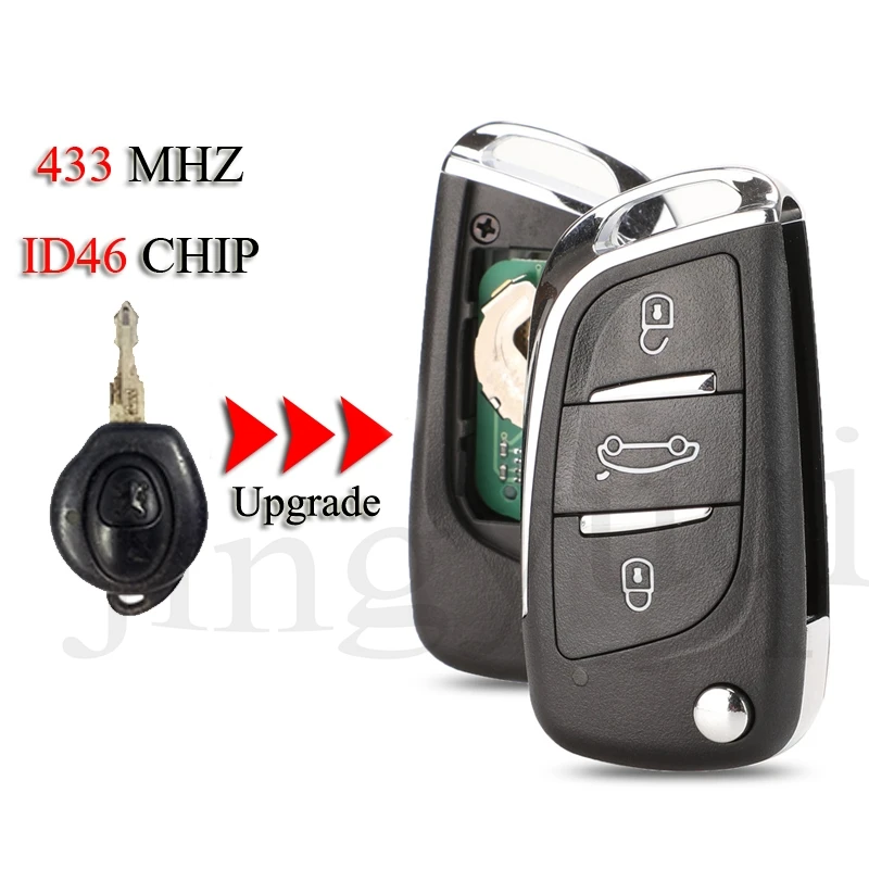 jingyuqin Upgrade Remote Smart Car Key Dla Peugeot 206 306 2009- Dla Citroen DS 1Button 433Mhz ID46 Chip DIY Składany kluczyk samochodowy