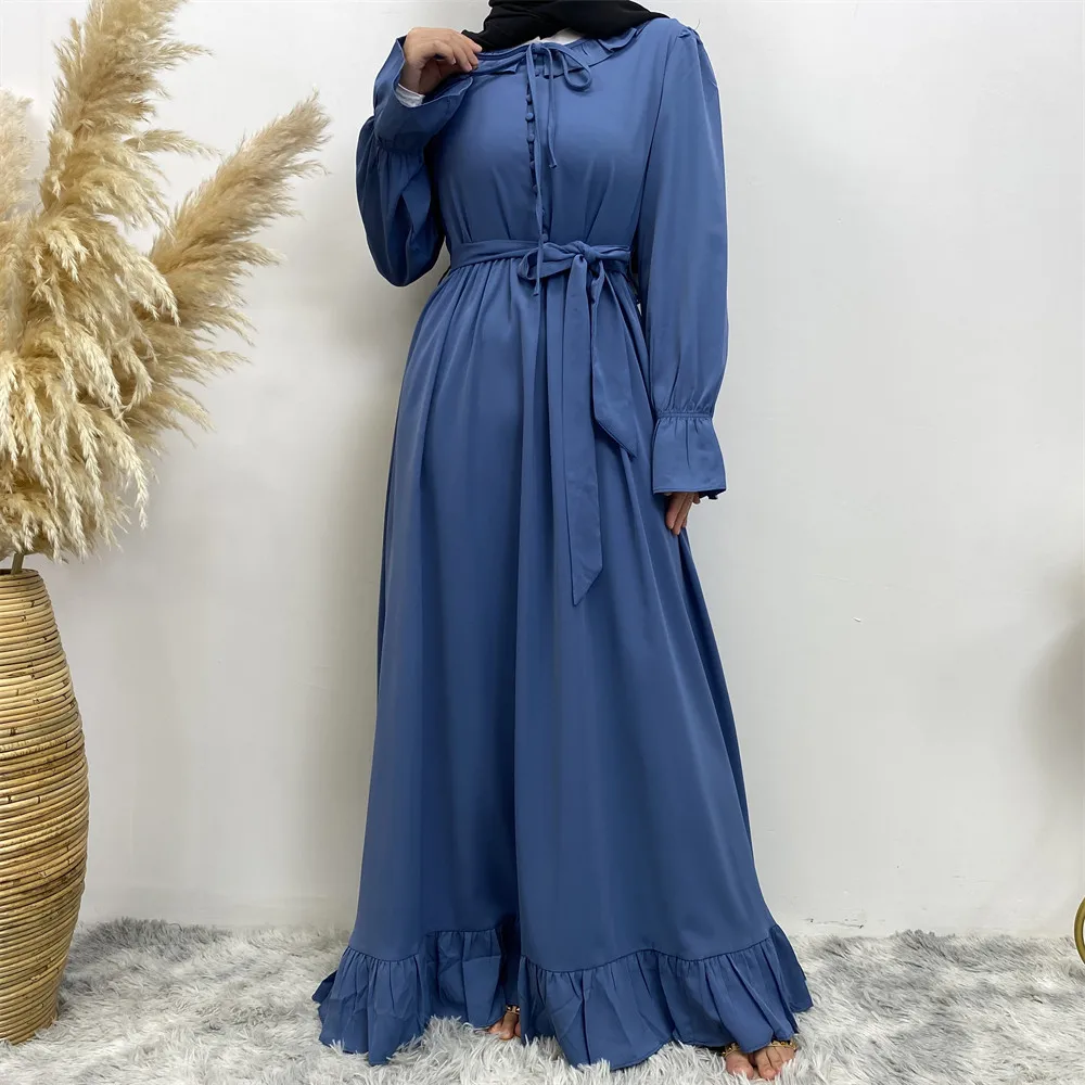 

Modest Abayas Women Ruffles Long Sleeve Maxi Dress 2024 Vintage Dubai Abaya Turkey Kaftan Arabic Robe Islamic Clothing Jalabiya