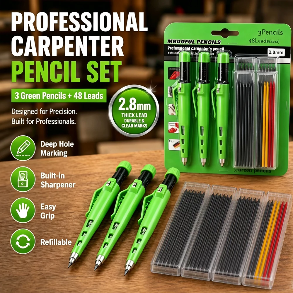 2.8mm Professional Carpenter Pencil Set,Deep Hole Woodworking Marking Pencil Architects Drawing Tool,For Carpenters Engineering