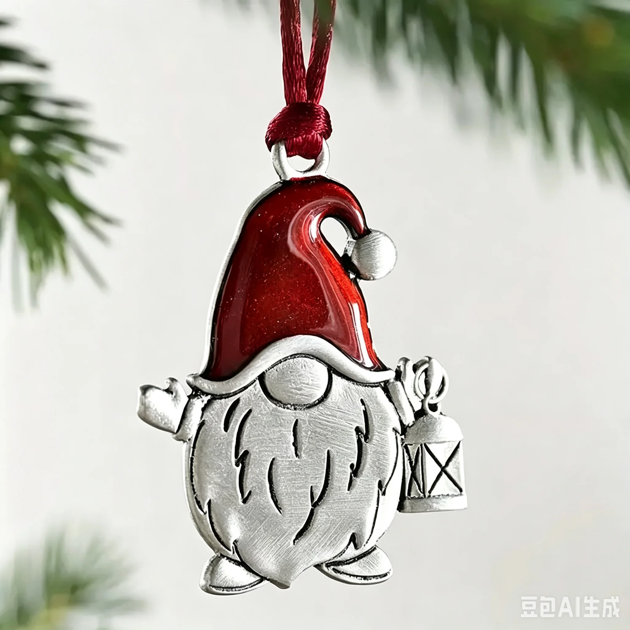 Metal Christmas Tree Ornaments Snowman Gnome Word Tree Hanging Pendants Vintage Silver Xmas Decorations with Red Ribbon Winter Holiday Home Party Decor Gift
