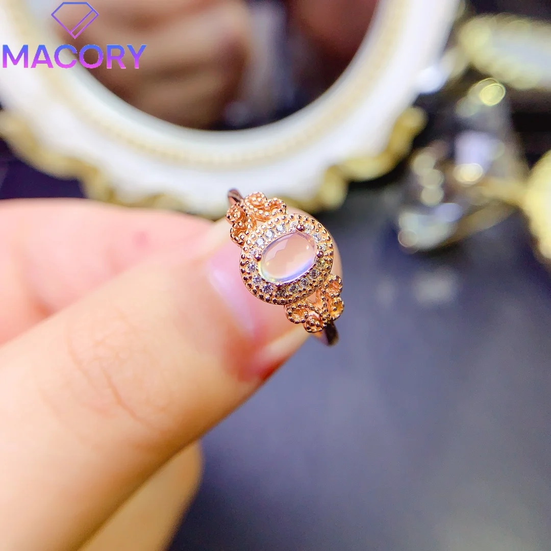 Natural Moonstone Ring Female Luxury Silver 925 Gem 925 Silver Jewelry Certification Valentine's Day Ring Free of charge.