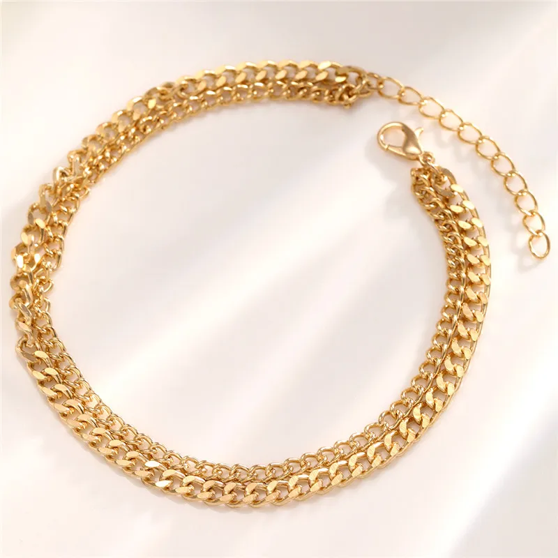 الذهب والفضة اللون مكتنزة ميامي كبح سلسلة خلخال مجموعة للنساء الكوبية لينك الكلاسيكية الشرير نمط الإناث مجوهرات الصيف #6