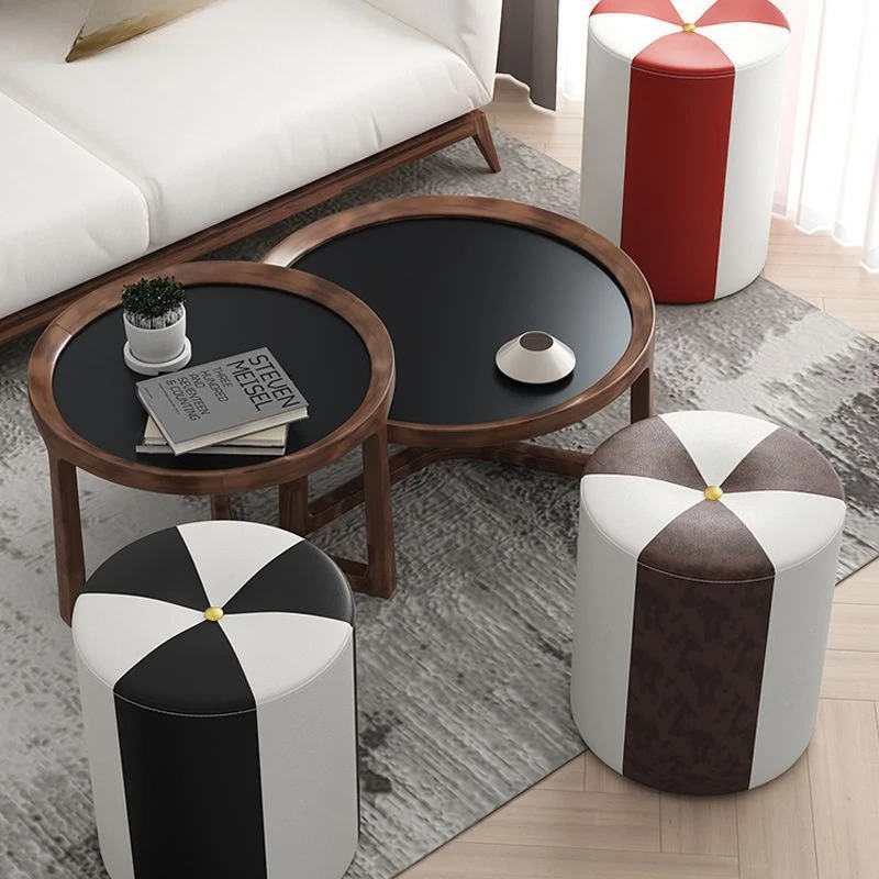 Solid wood round home super soft sofa, shoe change, dressing stool