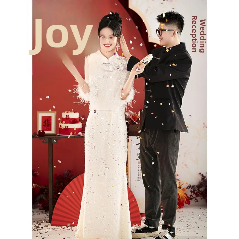 

Потрясающий свадебный костюм для церемоний и торжеств, красивый комплект, новинка 2025 года, премиум-класс, винтажный стиль