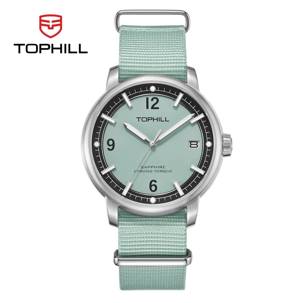 

TOPHILL 42mm Vintage Simple Watch Quartz For Men Wristwatches Epson VX62E Sapphire 3H Date 5Bar Casual C3 Luminous 5Bar TD009G