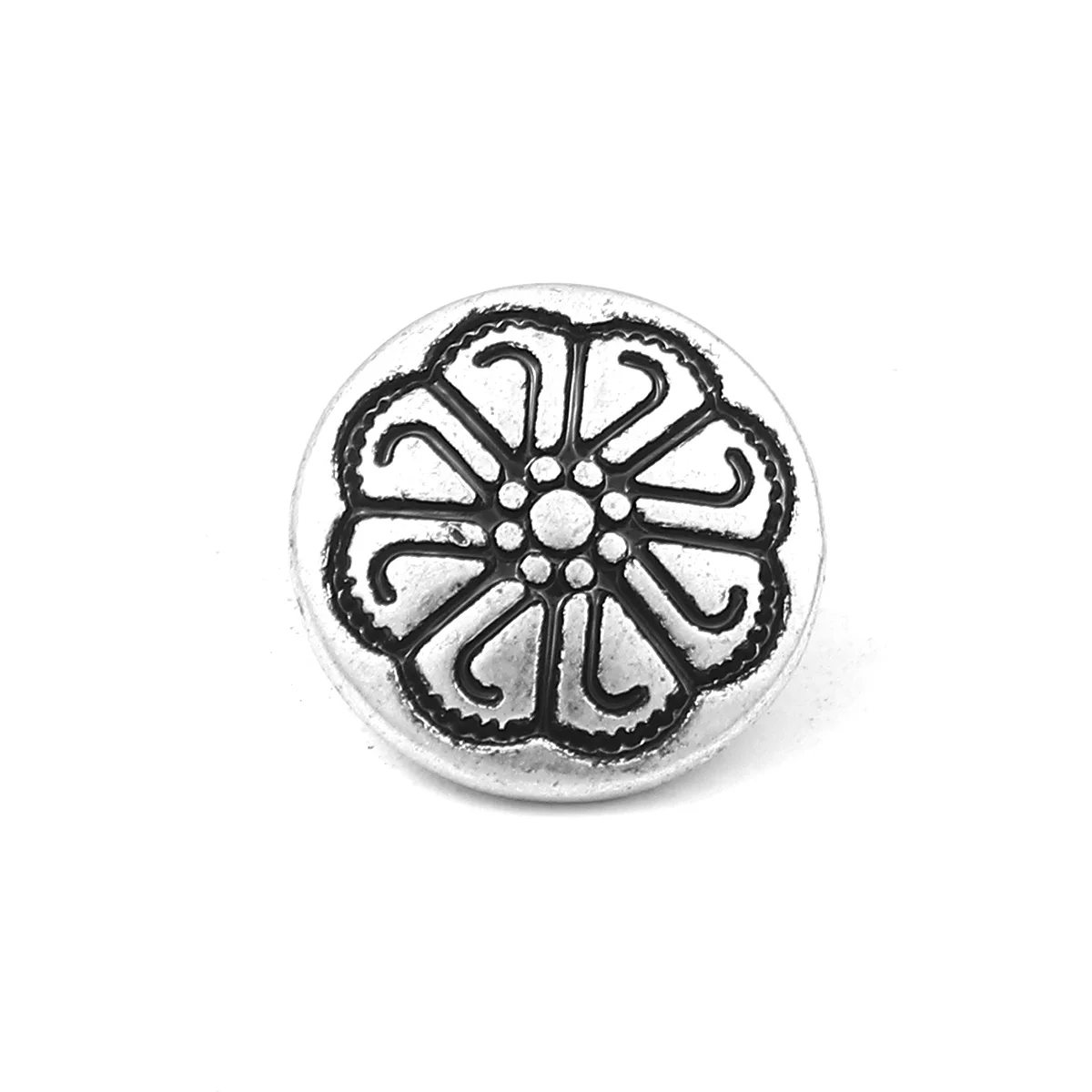 10 PCs Zinc Based Alloy Flower Carved Round Metal Shank Buttons Antique Silver Color DIY Sewing Clothing Scrapbooking Garment