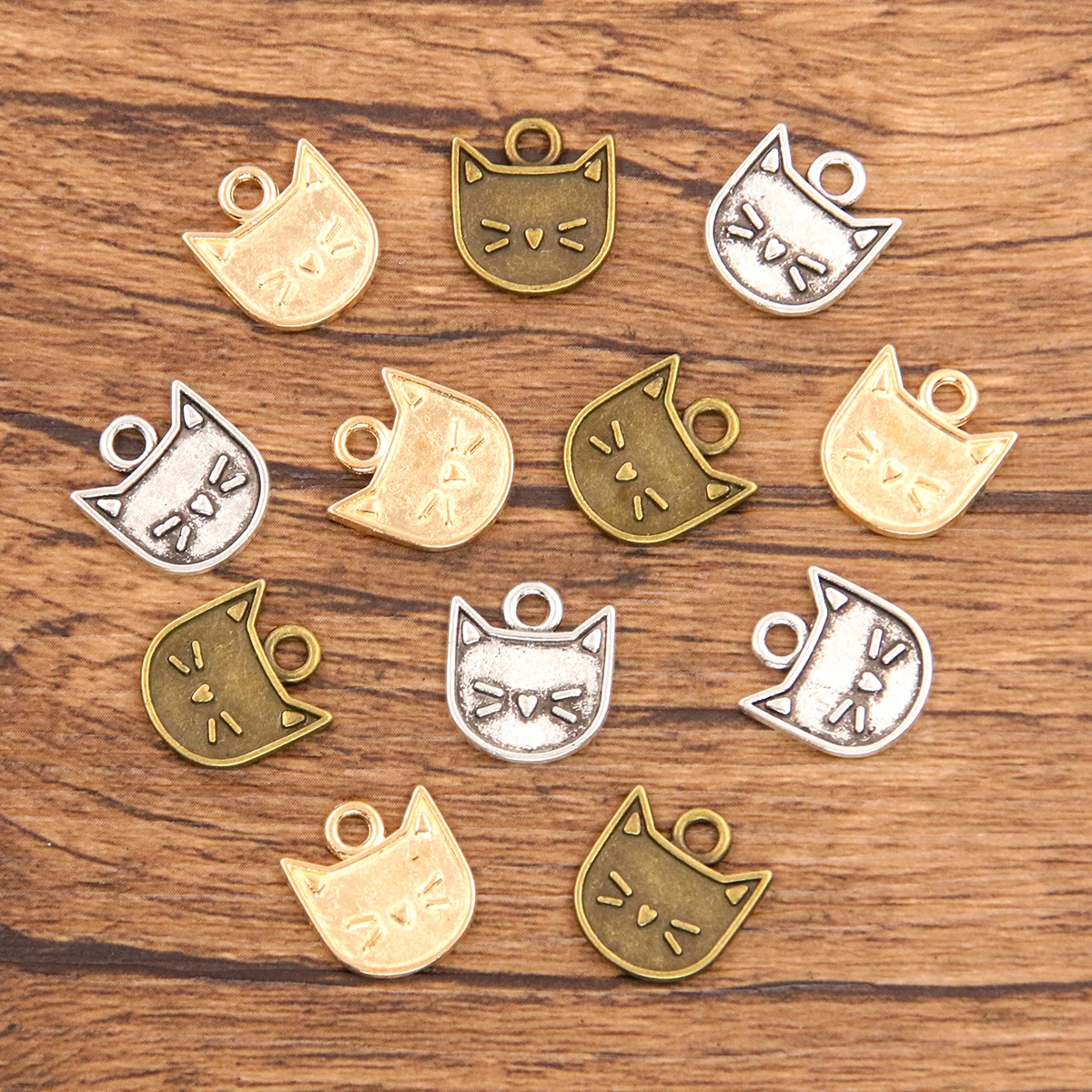 30PCS 13*14mm Metal Alloy Three Color Fashion Cat Animal Charms Pendants For Jewelry Making DIY Handmade Craft