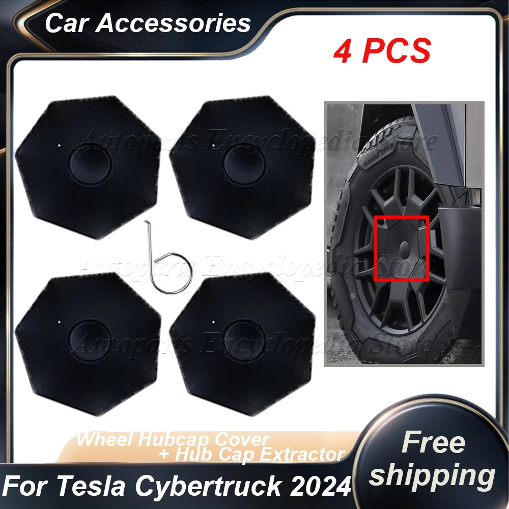 Hub Caps Replacement Wheel Cap Full Rim Cover Wheel Hubcap Cover + Hub Cap Extractor For Tesla Cybertruck 2024 4 PCS