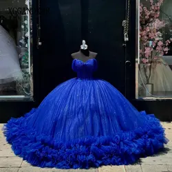 Vestido De baile azul para quinceañera, plisado con volantes, princesa mexicana, dulce 16, 15 cumpleaños, 2024