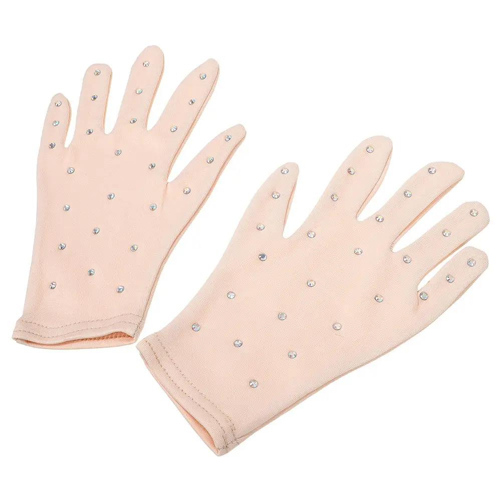 

1Pair Rhinestone Figure Skating Performance Gloves Opaque Stretch Fabric for Women Girls Ice Skating Dance Stage Show Party