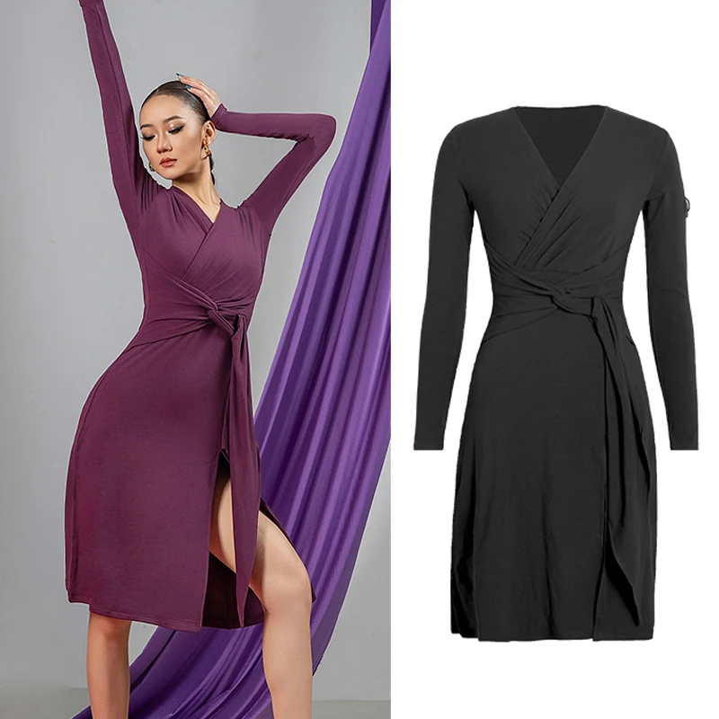 

Женское платье для соревнований по бальным танцам, одежда для современных танцев для взрослых, самбы, женские платья для латинских танцев с длинными рукавами, SL14438