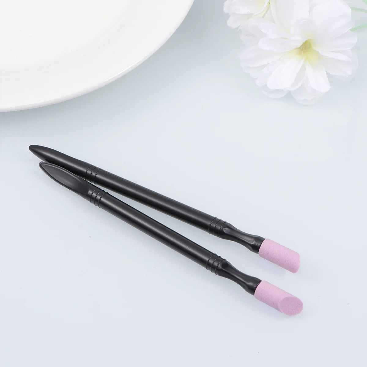 2 Pcs Nail Trimmer Pusher Handle Cuticle Spoon Pedicure File Fingernail Files Polished Rod Manicure Tools Pushers Pumice