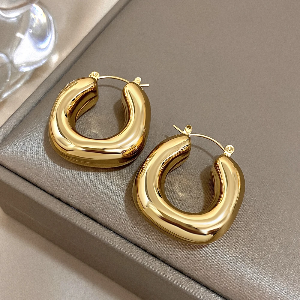 

Gold Plated Stainless Steel Hoop Earrings Hollow Retro Metal Ear Ring Jewelry Temperament Exquisite Huggies Hoops Earring Gift